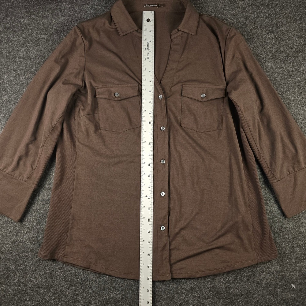 J. McLaughlin Women's Brown Button Front Shirt Stretch Fabric Classic Size L - Picture 8 of 14
